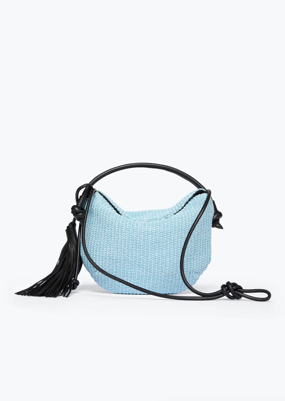 freda salvador Elis Mini Crescent Bag in Sky Blue Raffia
