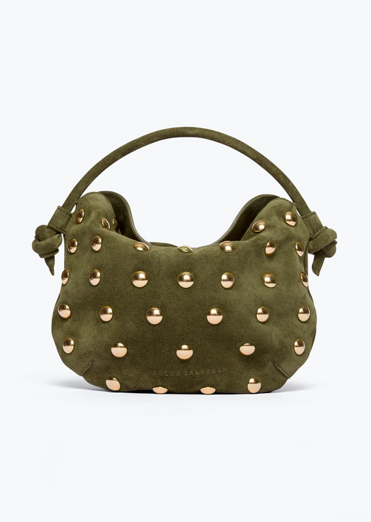 freda salvador Elis Studded Mini Crescent Bag in Olive Suede