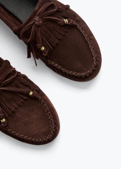 freda salvador womens Celeste Fringe Loafer in Coffee Suede
