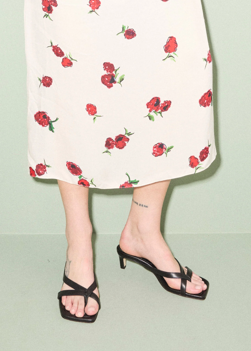 person wearing freda salvador womens Elaine Heel Sandal in Black