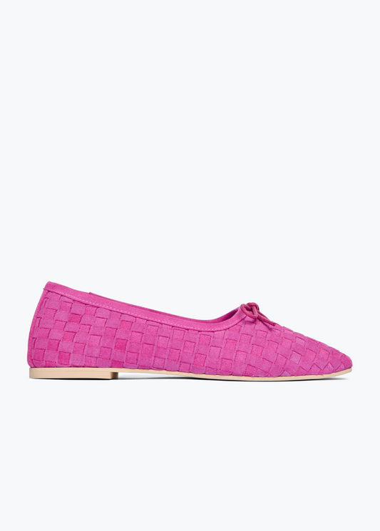 freda salvador womens Jada Square Toe Ballet Flat in Woven Magenta Suede