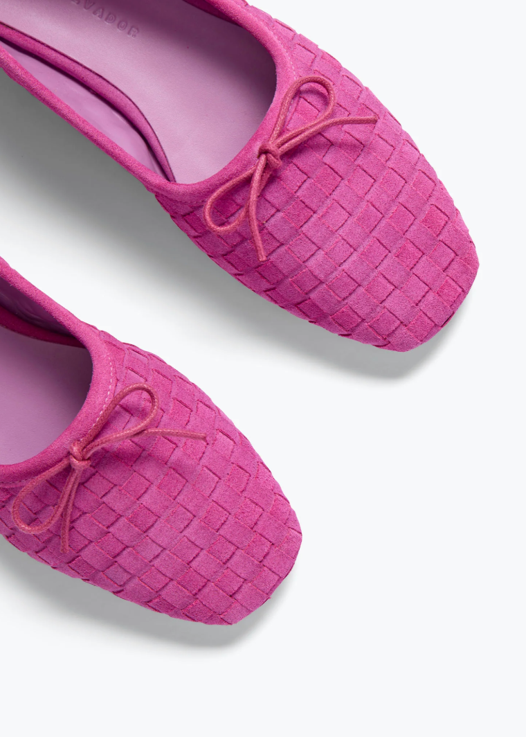 freda salvador womens Jada Square Toe Ballet Flat in Woven Magenta Suede