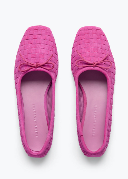 freda salvador womens Jada Square Toe Ballet Flat in Woven Magenta Suede