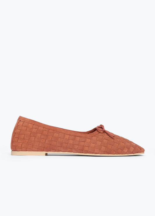 freda salvador womens Jada Square Toe Ballet Flat in Woven Rosewood Suede