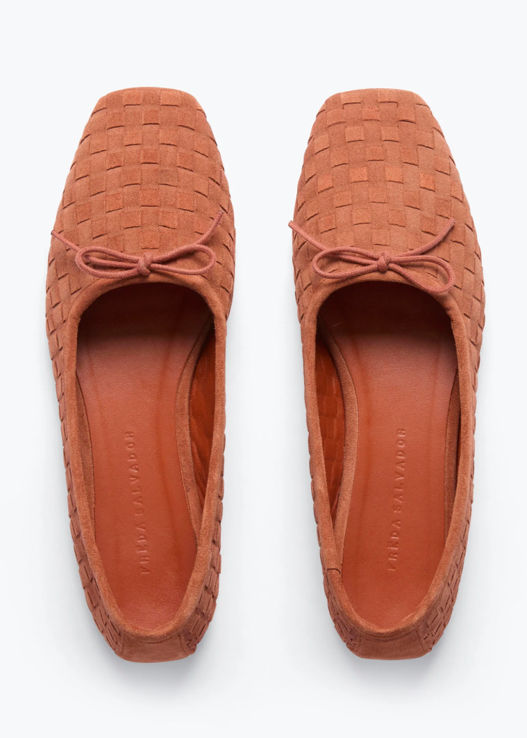 freda salvador womens Jada Square Toe Ballet Flat in Woven Rosewood Suede