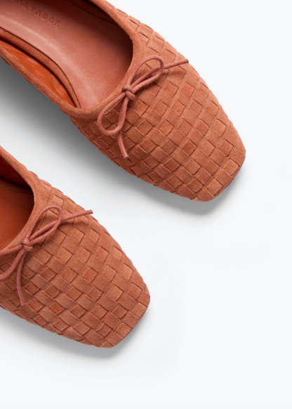 freda salvador womens Jada Square Toe Ballet Flat in Woven Rosewood Suede