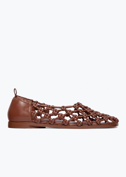 freda salvador womens Sally Woven Leather Flat in Chocolate knotted calf