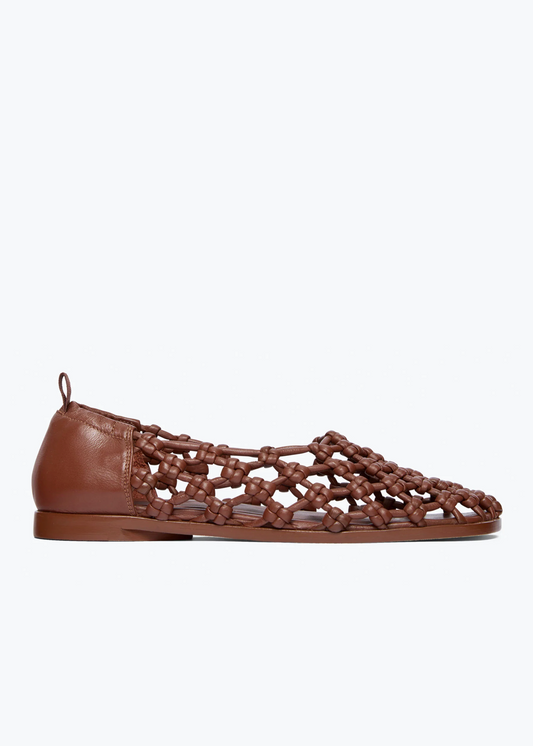 freda salvador womens Sally Woven Leather Flat in Chocolate knotted calf