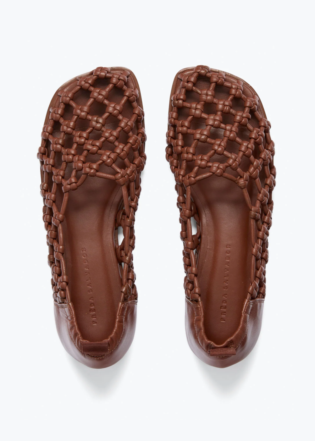 freda salvador womens Sally Woven Leather Flat in Chocolate knotted calf