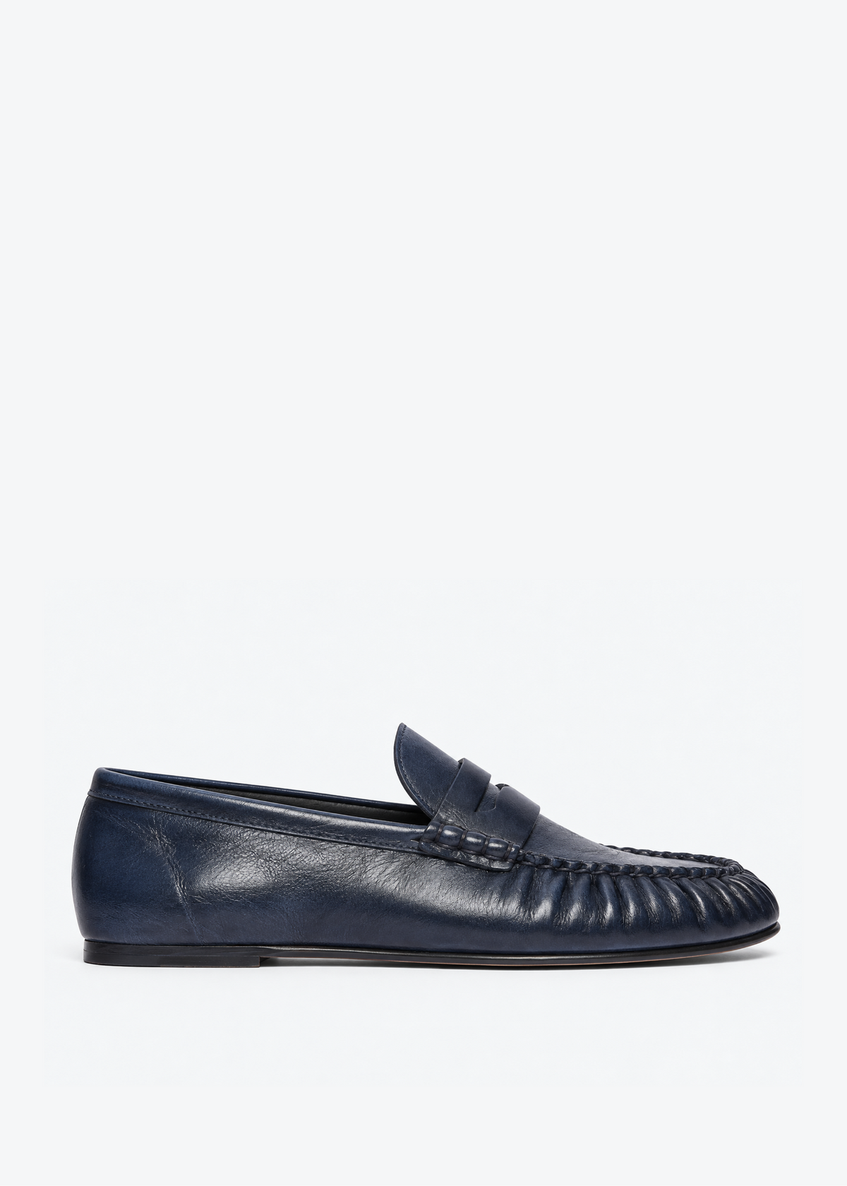 freda salvador womens Sydney Ruched Leather Penny Loafer aegean blue