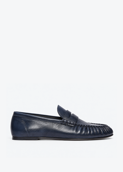 freda salvador womens Sydney Ruched Leather Penny Loafer aegean blue