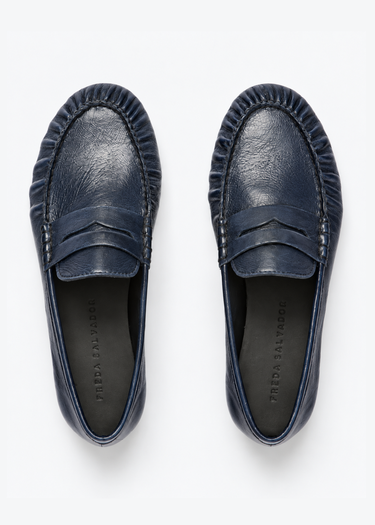 freda salvador womens Sydney Ruched Leather Penny Loafer aegean blue