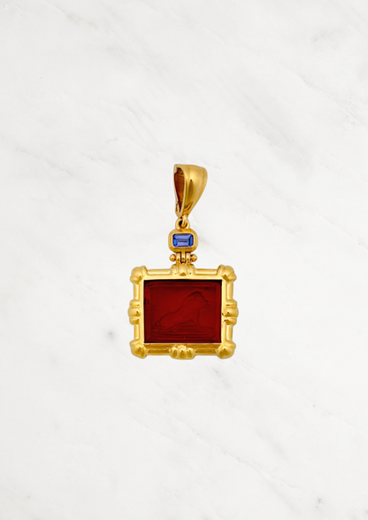 howl fine jewelry 18k yellow gold Tembo Lion Venetian Glass Pendant amber with tanzanite