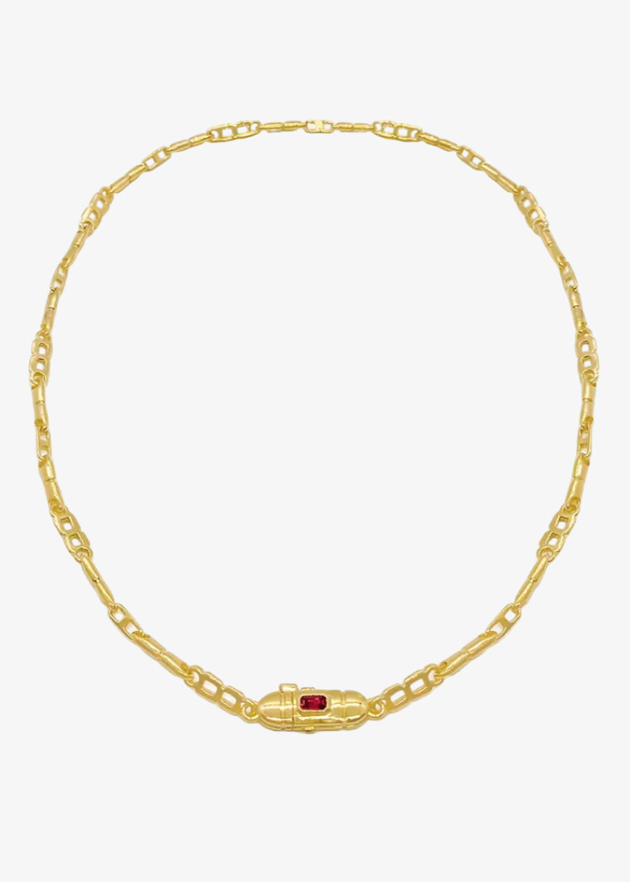 howl fine jewelry 18k yellow gold Tube Link Necklace with Ruby