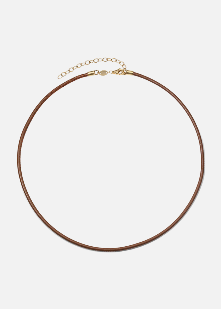 jade ruzzo fine jewelry 18k yellow cold Thin Leather Cord in Tobacco 14" 16" adjustable length