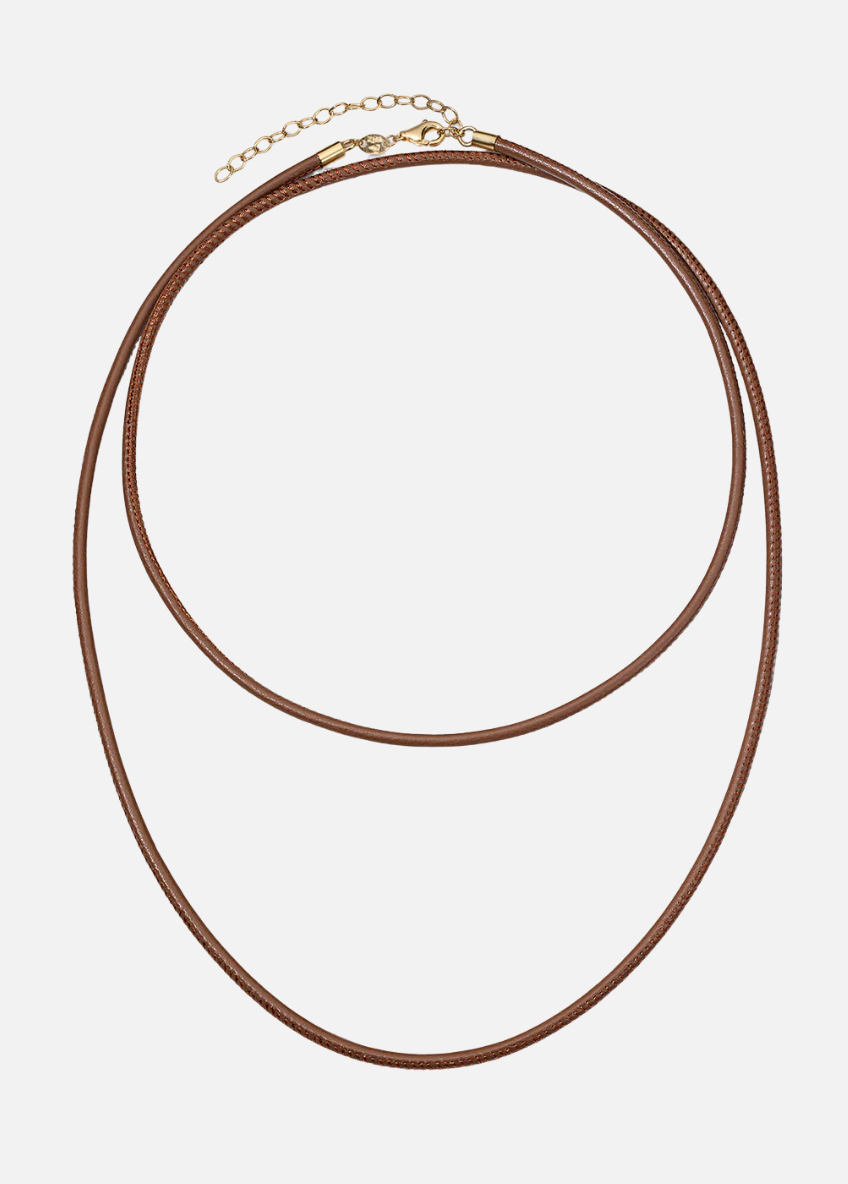 jade ruzzo fine jewelry 18k yellow cold Thin Leather Cord in Tobacco 30" 32" adjustable length