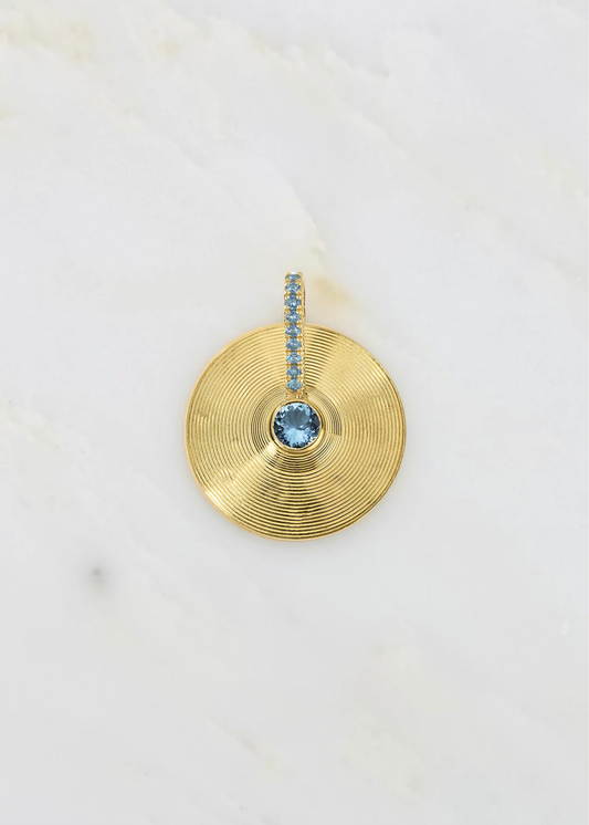 jade ruzzo fine jewelry 18k yellow gold Medium Cymbal Pendant with Aquamarine
