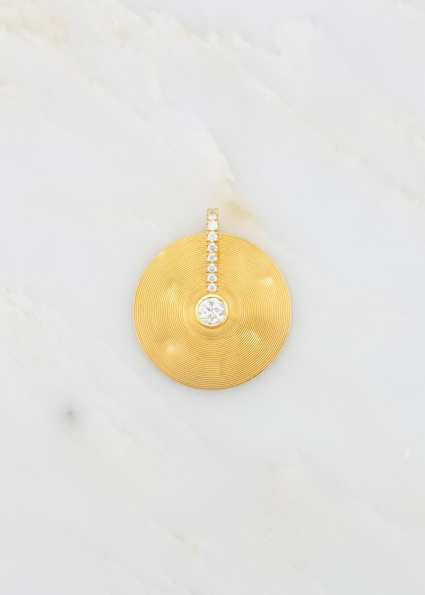 jade ruzzo fine jewelry 18k yellow gold Medium Cymbal Pendant with Diamonds