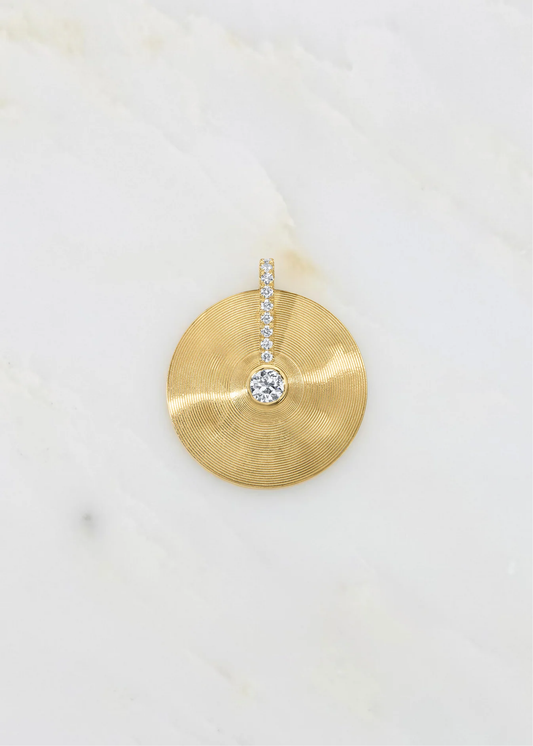 jade ruzzo fine jewelry 18k yellow gold Medium Cymbal Pendant with Diamonds