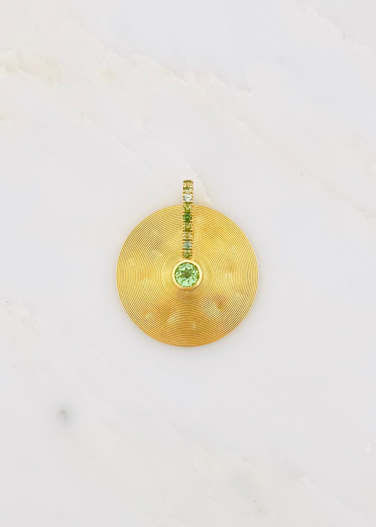 jade ruzzo fine jewelry 18k yellow gold Medium Cymbal Pendant with Green Tourmalines