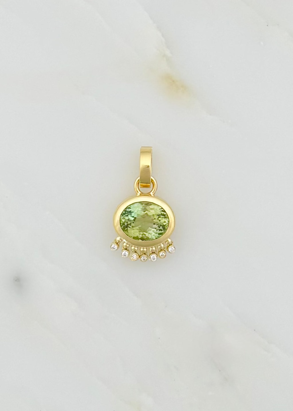 jade ruzzo fine jewelry 18k yellow gold Tennessee Pendant with Green Tourmaline diamonds