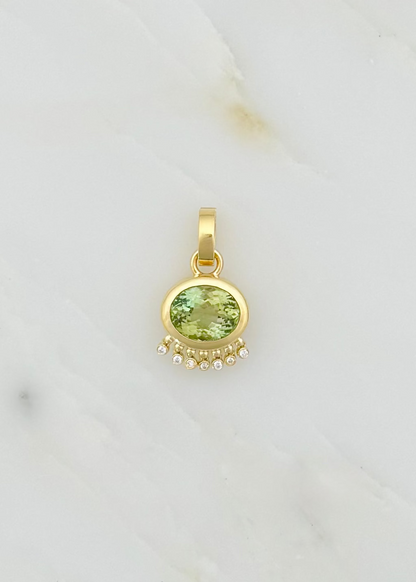 jade ruzzo fine jewelry 18k yellow gold Tennessee Pendant with Green Tourmaline diamonds