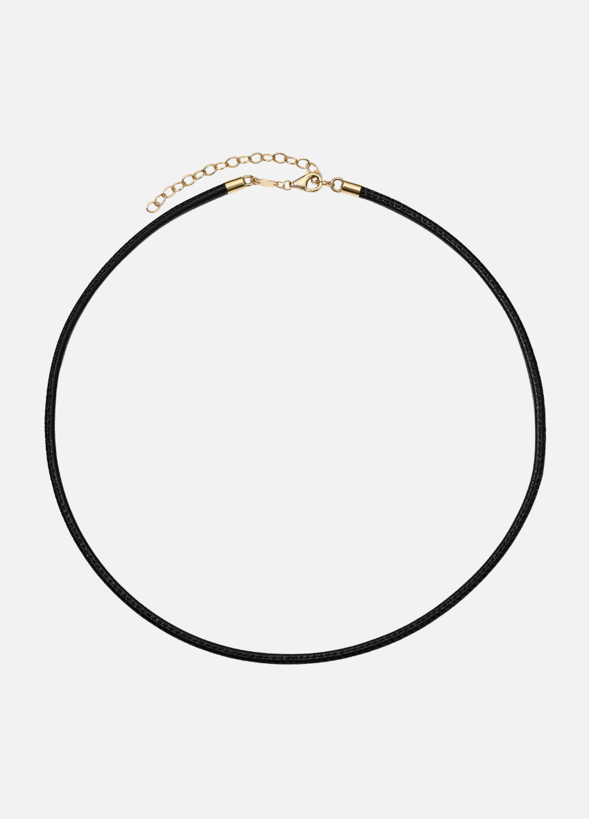 jade ruzzo fine jewelry 18k yellow gold Thin Leather Cord in Black 14" 16" adjustable length