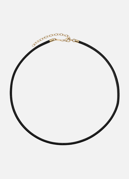 jade ruzzo fine jewelry 18k yellow gold Thin Leather Cord in Black 14" 16" adjustable length
