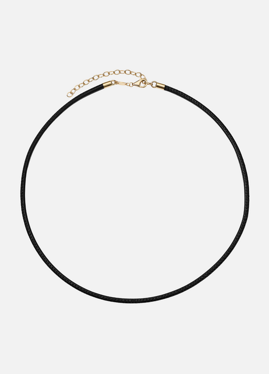 jade ruzzo fine jewelry 18k yellow gold Thin Leather Cord in Black 14" 16" adjustable length