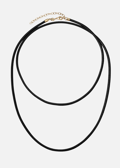 jade ruzzo fine jewelry 18k yellow gold Thin Leather Cord in Black 30" 32" adjustable length