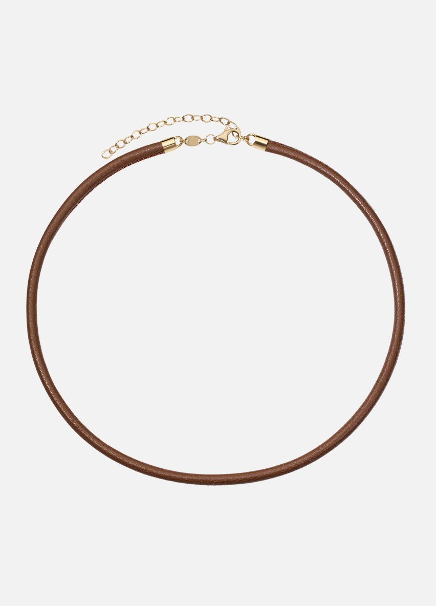 jade ruzzo fine jewelry 18k yellow gold Wide 3mm Leather Cord in Tobacco 14 16 inch adjustable length