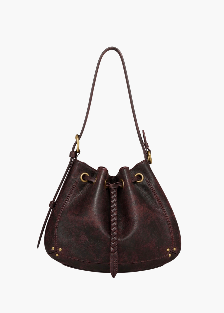 jerome dreyfuss womens handbag Andy Distressed Leather Bucket Bag in Bordeaux