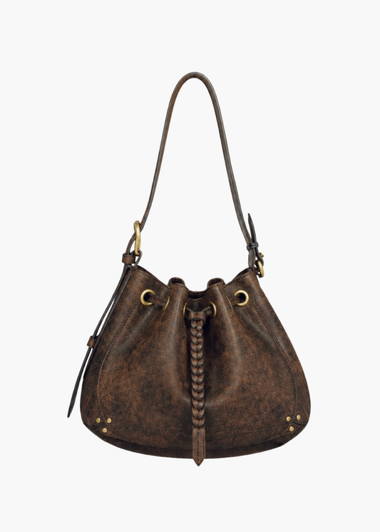 jerome dreyfuss womens handbag Andy Distressed Leather Bucket Bag in Brown