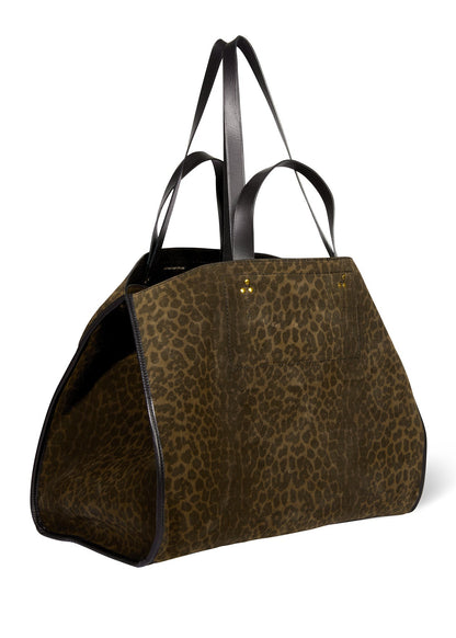 jerome dreyfuss womens handbag Léon L Split Suede Tote in Imprime Leopard Kaki