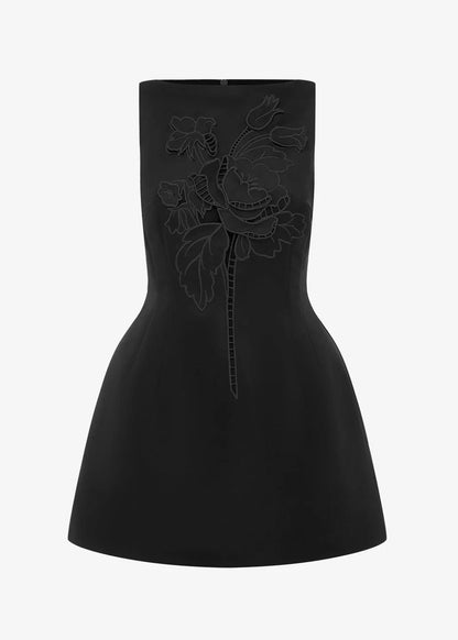 leo lin womens Ali Applique Boat Neck Mini Dress ebony black