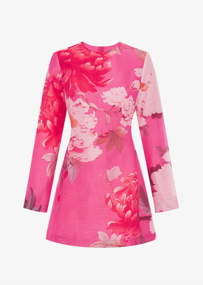 leo lin womens Aliza Long Sleeve Mini Dress peony floral pink print