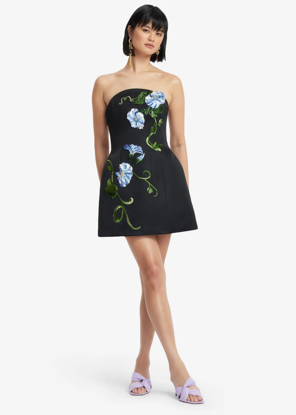 person wearing leo lin womens Vine Print Zaria Bustier Mini Dress ebony