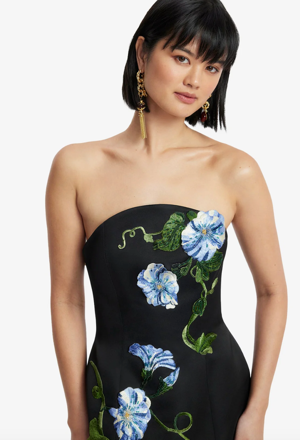 person wearing leo lin womens Vine Print Zaria Bustier Mini Dress ebony