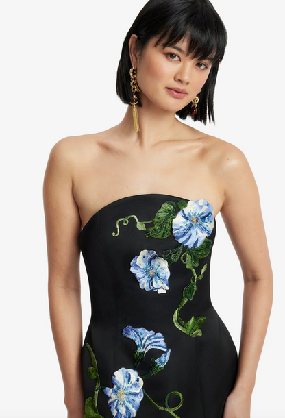 person wearing leo lin womens Vine Print Zaria Bustier Mini Dress ebony