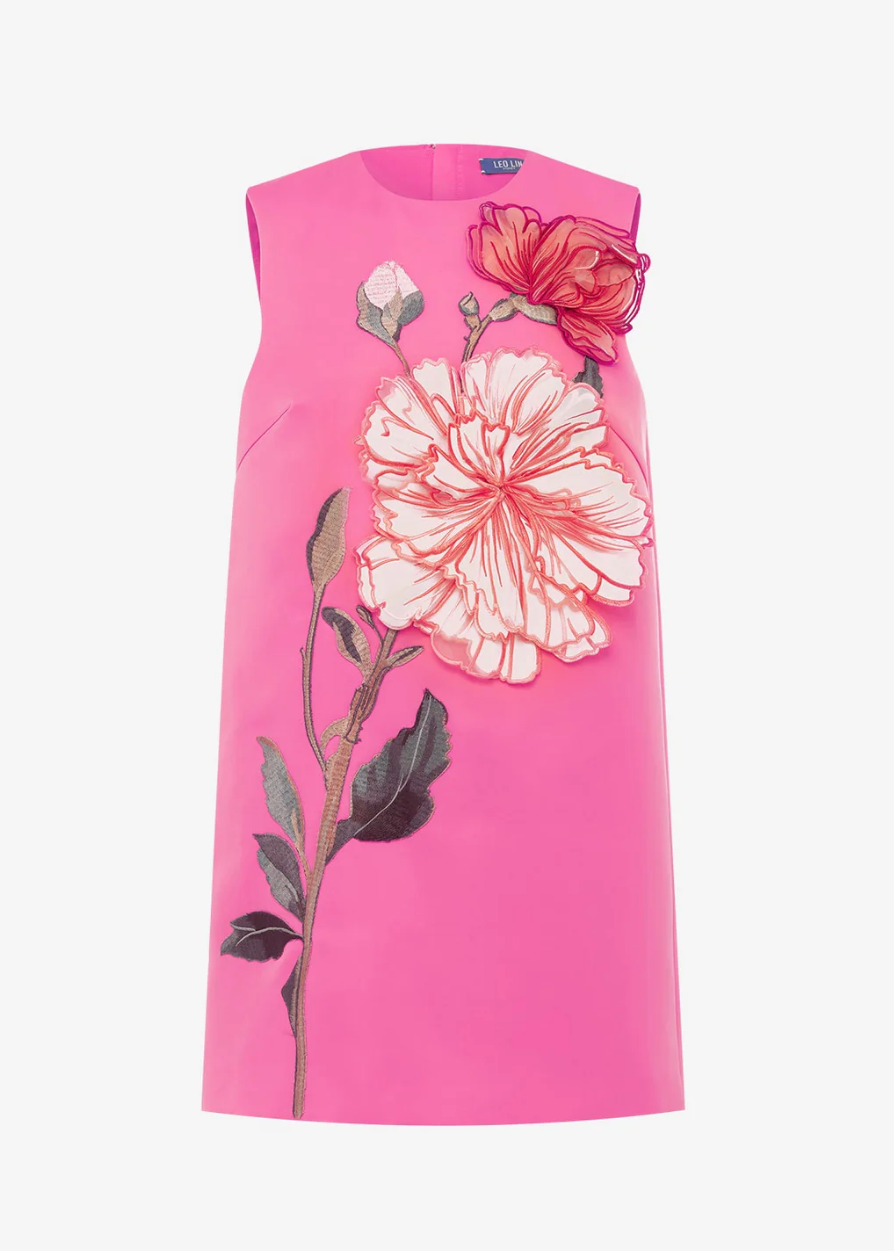 leo lin womens Yvonne Appliqué Floral Mini Dress pink peony