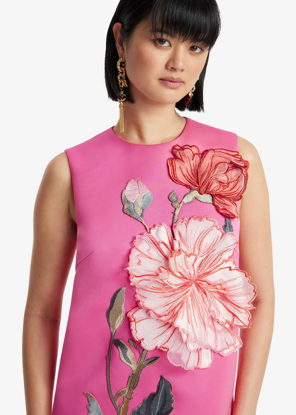 Person wearing leo lin womens Yvonne Appliqué Floral Mini Dress pink peony