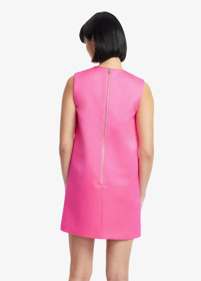 person wearing leo lin womens Yvonne Appliqué Floral Mini Dress pink peony