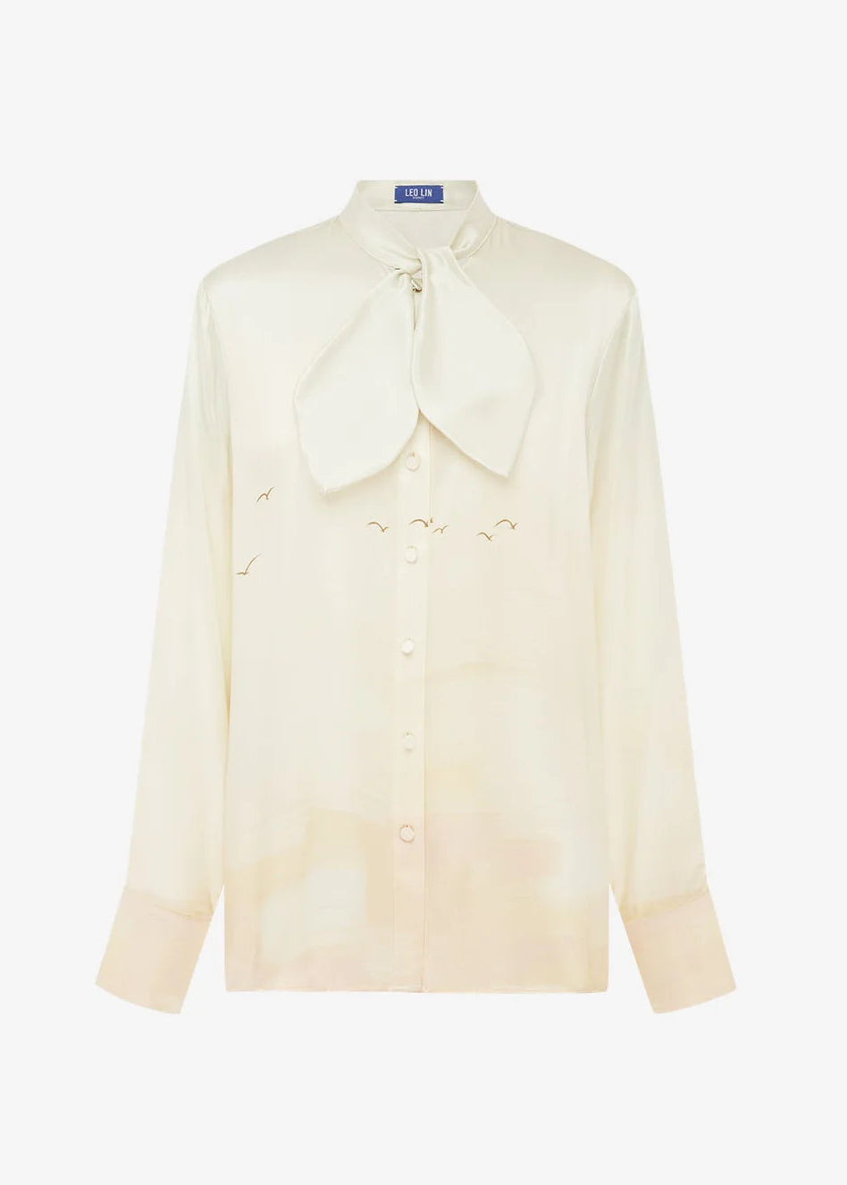 leo lin womens printed silk Cora Bow Blouse