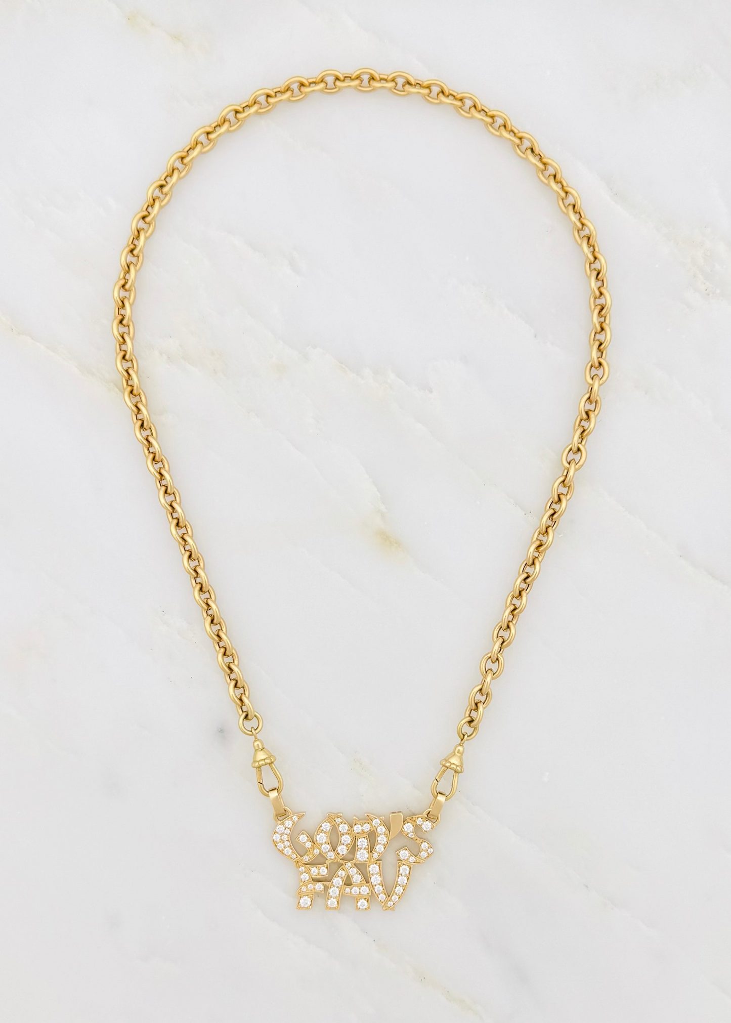 marie lichtenberg fine jewelry 18k yellow gold God's Fav Pendant with Diamonds on rosa chain