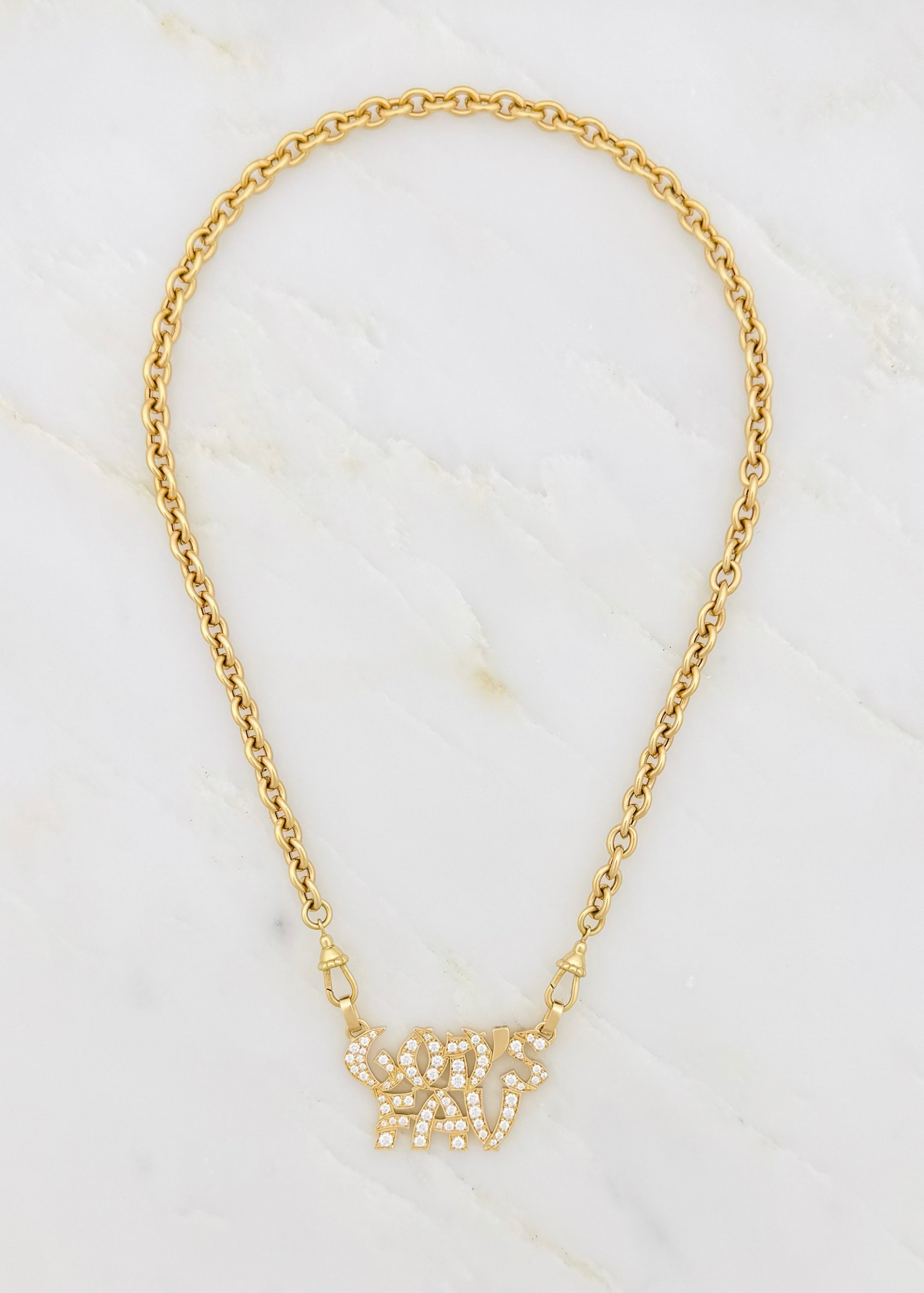 marie lichtenberg fine jewelry 18k yellow gold God's Fav Pendant with Diamonds on rosa chain