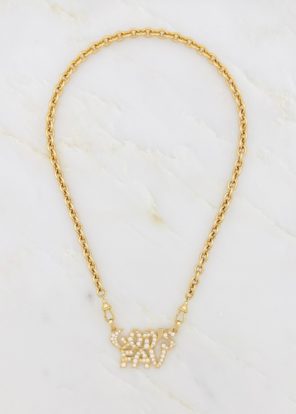 marie lichtenberg fine jewelry 18k yellow gold God's Fav Pendant with Diamonds on rosa chain