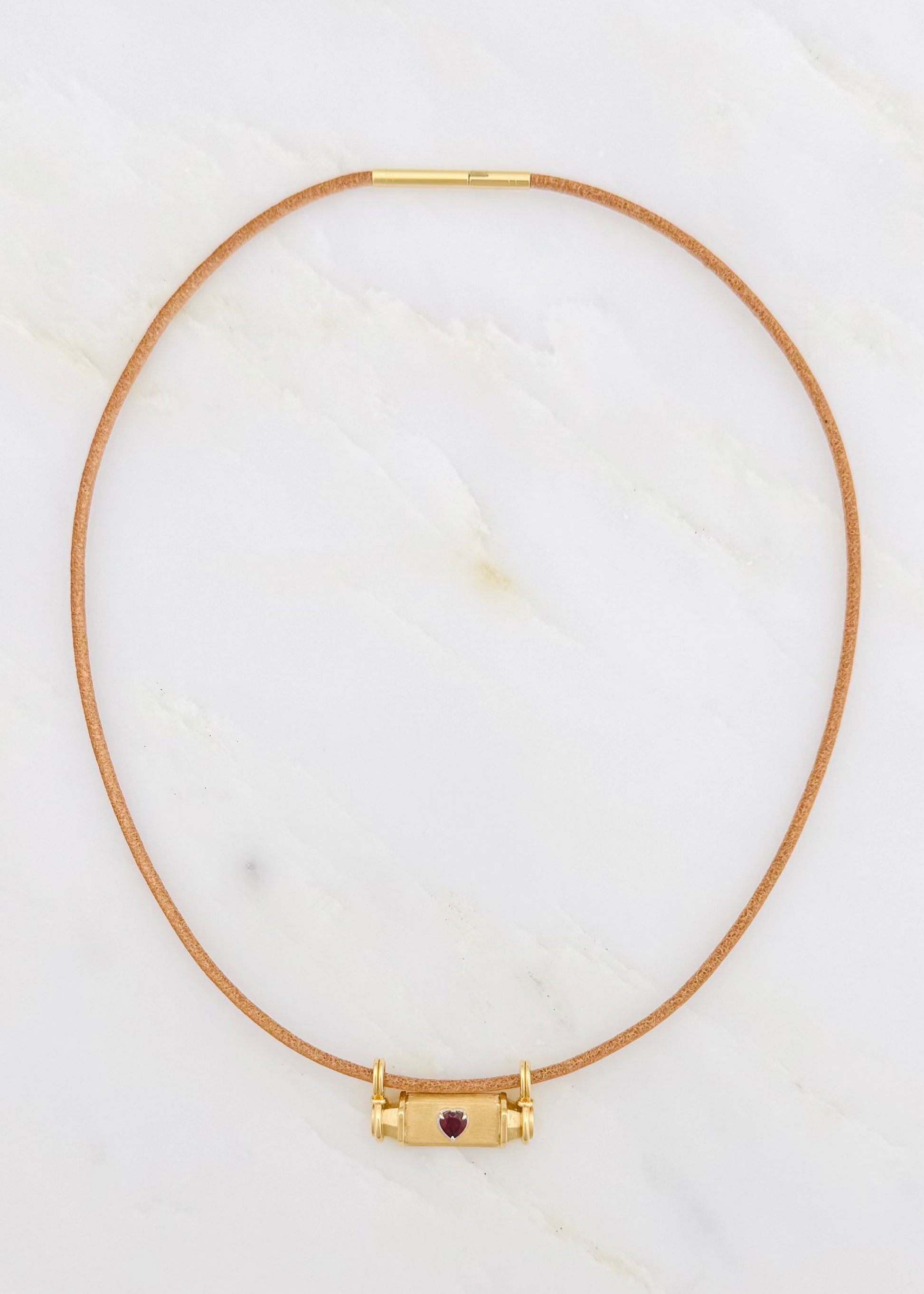 marie lichtenberg fine jewelry 18k yellow gold Heart Smash Locket garnet