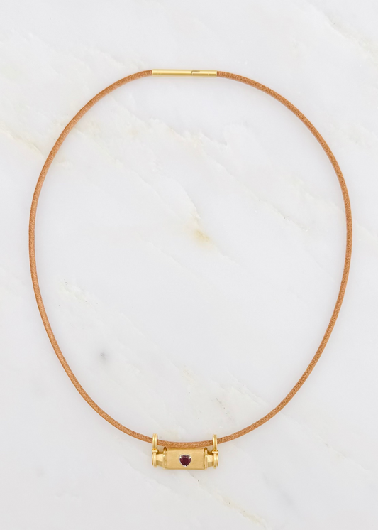 marie lichtenberg fine jewelry 18k yellow gold Heart Smash Locket garnet