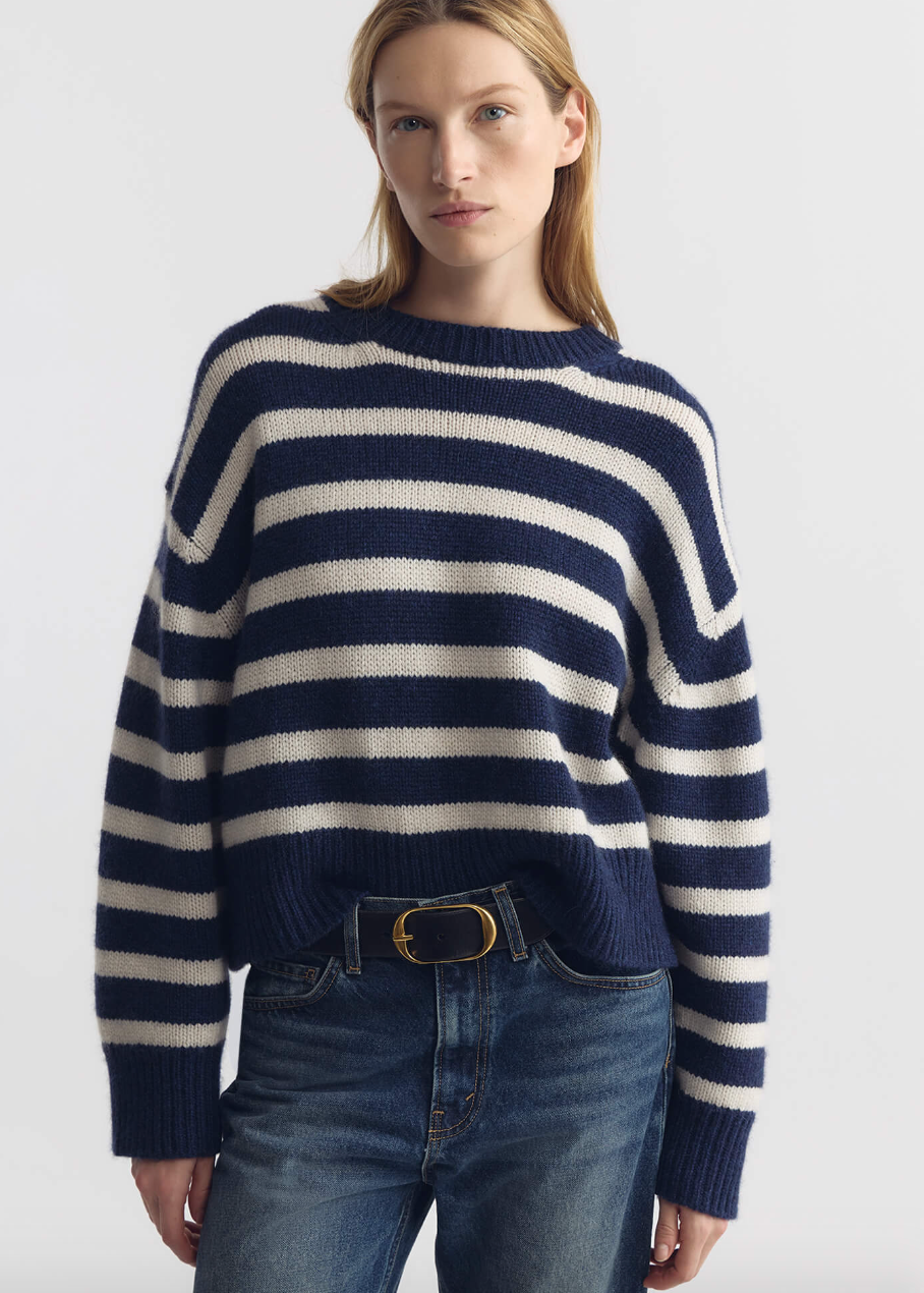 person wearing nili lotan Anisa Stripe Cashmere Sweater