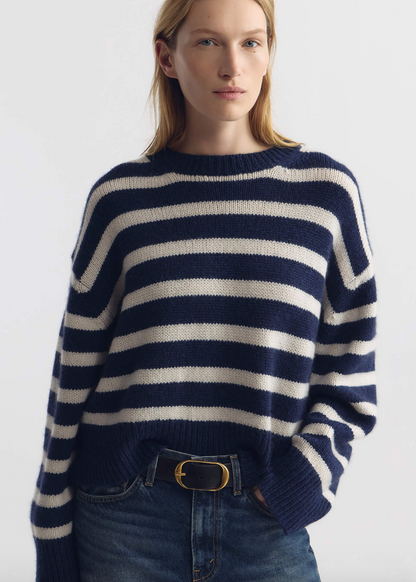 person wearing nili lotan Anisa Stripe Cashmere Sweater